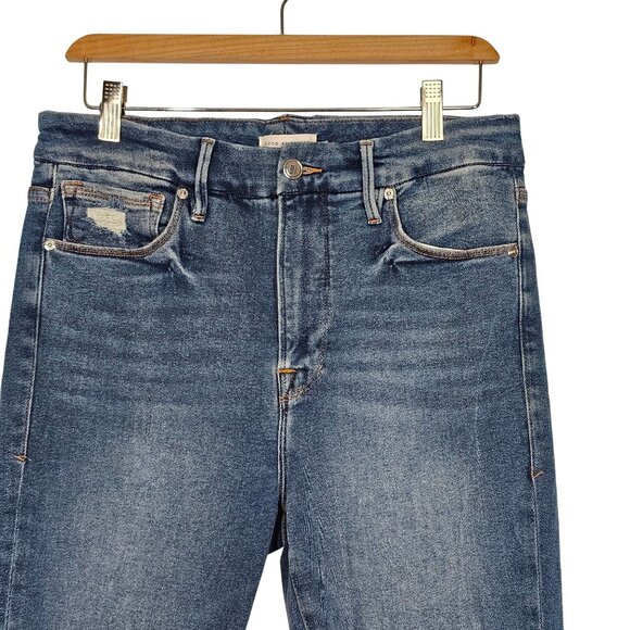 Good American Crop Raw Edge Skinny Jeans Distressed Blue Denim Womens 12/31 - Picture 16 of 16
